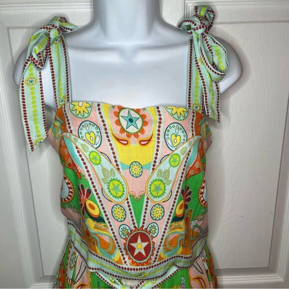 Rose & Olive Colorful Boho Paisley Geometric Maxi Skirt Set Pockets Green S NWOT - Picture 4 of 11